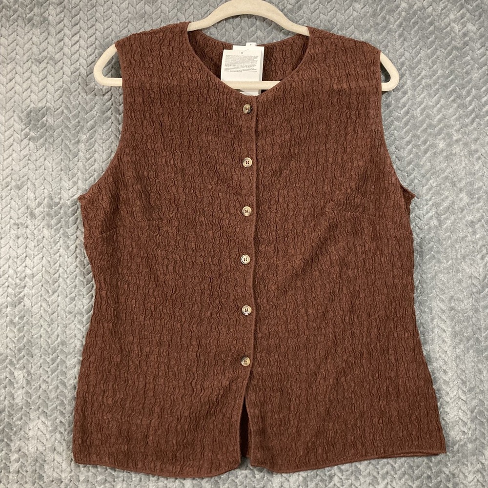 H&M Textured Jersey Vest Women's XL Dark Brown Button Fall Layering NWT